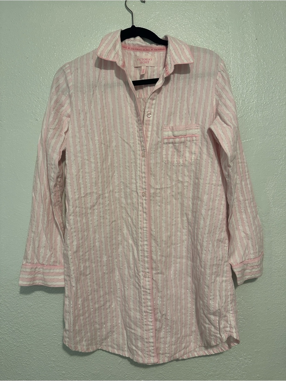 Victoria's Secret Pink & White Striped Button-Up Shirt Size XS Pajama Lounge Top